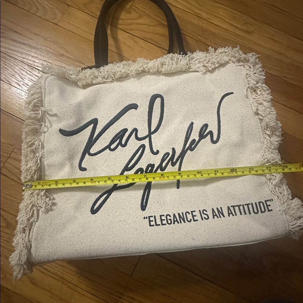 Karl Lagerfeld Paris "Elegance is Attitude" Cream Tote Bag - Picture 9 of 11